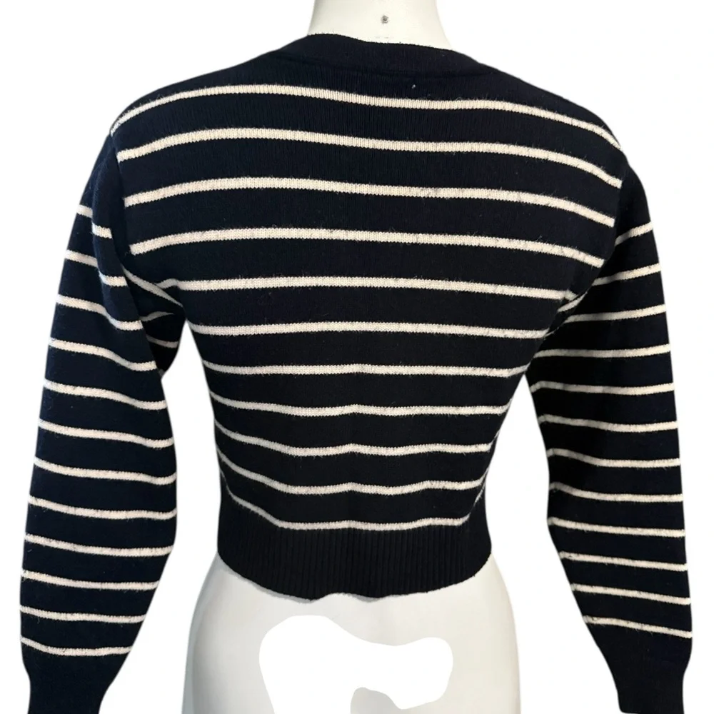 Zara Black & White Striped V-Neck Button Cardigan Sweater - Picture 3 of 8
